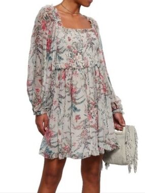 Zimmermann Bayou Flare Short Dress Floral Silk Balloon Sleeve Boho Size 1